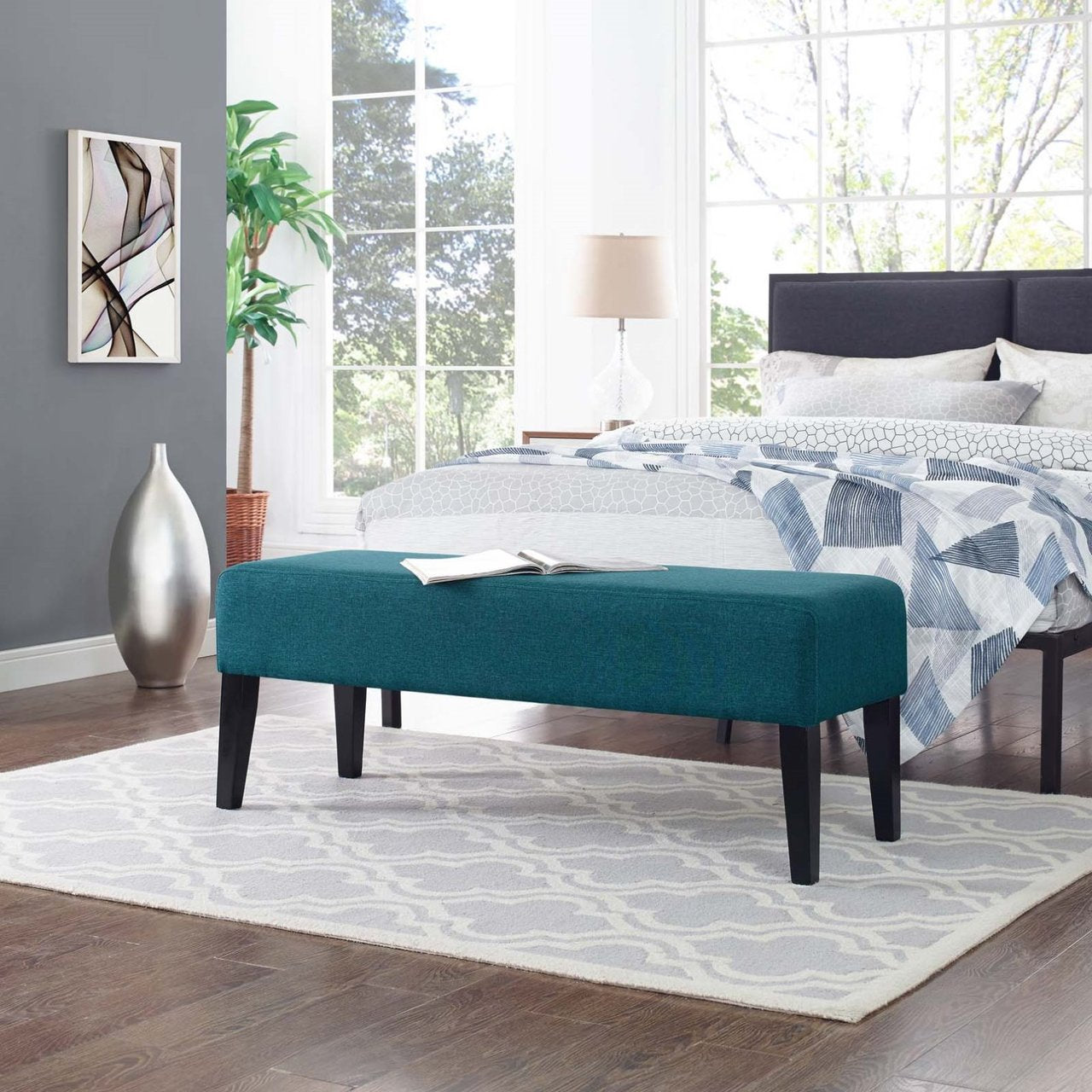 Connect Wood Bench, Fabric, Blue 13087