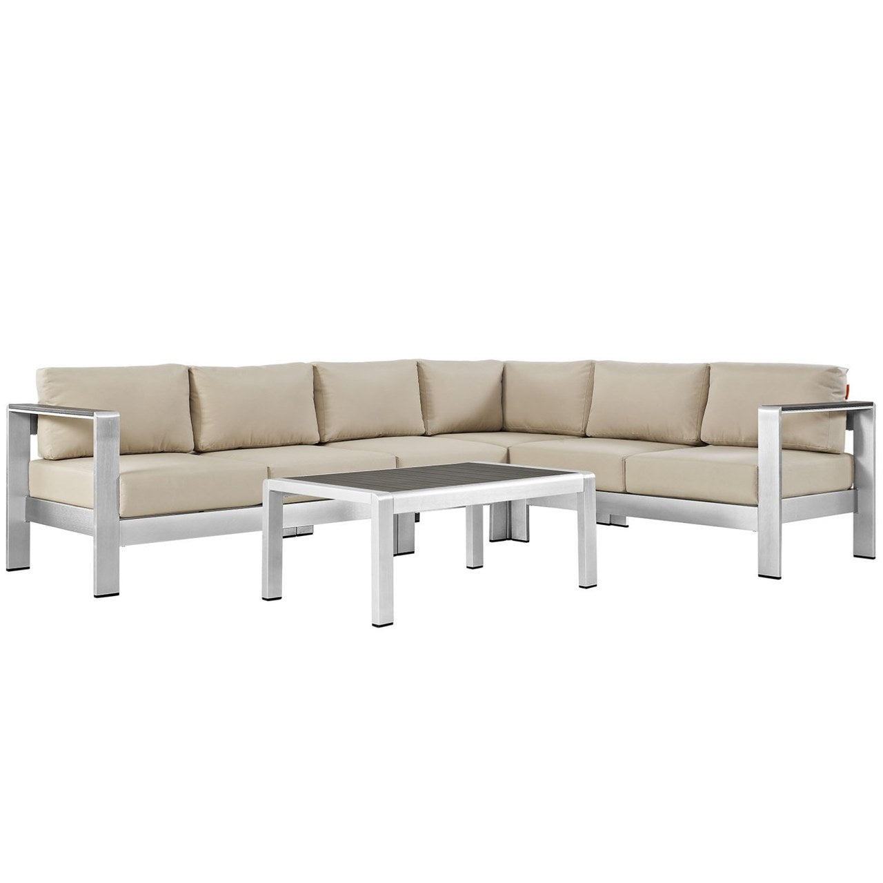 Shore Five PCS Outdoor Patio Aluminum Sectional Sofa Set, Beige, Metal 11526