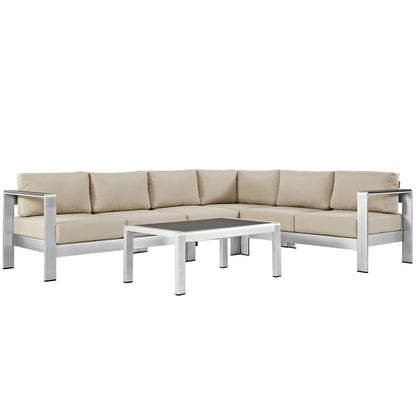 Shore Five PCS Outdoor Patio Aluminum Sectional Sofa Set, Beige, Metal 11526