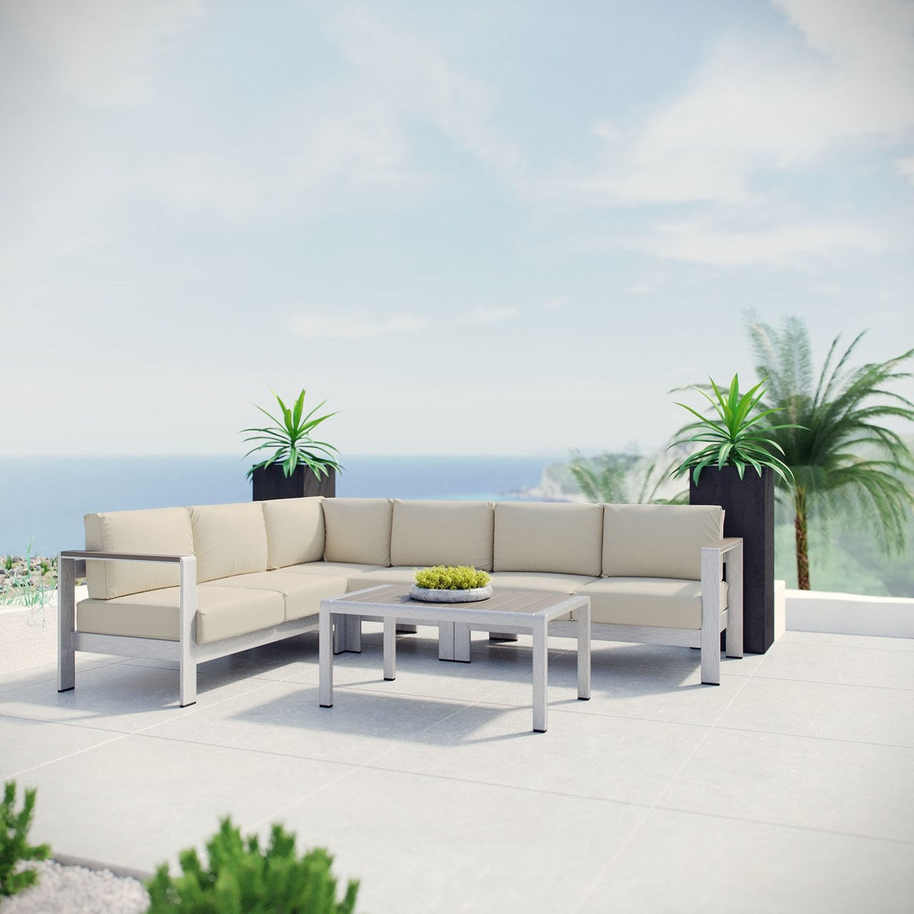 Shore Five PCS Outdoor Patio Aluminum Sectional Sofa Set, Beige, Metal 11526