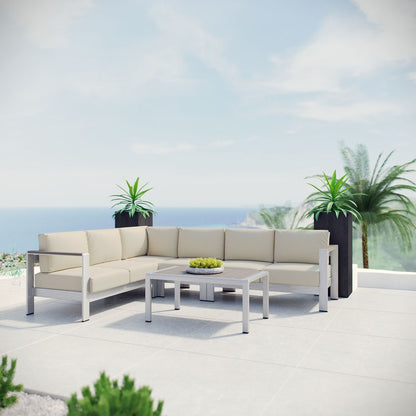 Shore Five PCS Outdoor Patio Aluminum Sectional Sofa Set, Beige, Metal 11526