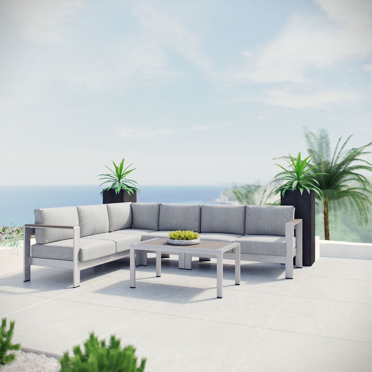 Shore Five PCS Outdoor Patio Aluminum Sectional Sofa Set, Grey, Metal 11527