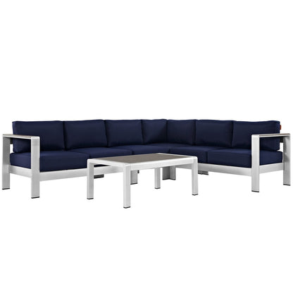 Shore Five PCS Outdoor Patio Aluminum Sectional Sofa Set, Navy, Metal 11528