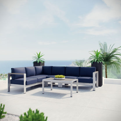 Shore Five PCS Outdoor Patio Aluminum Sectional Sofa Set, Navy, Metal 11528