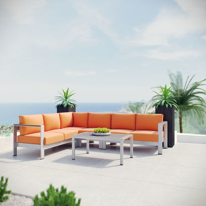 Shore Five PCS Outdoor Patio Aluminum Sectional Sofa Set, Orange, Metal 11529