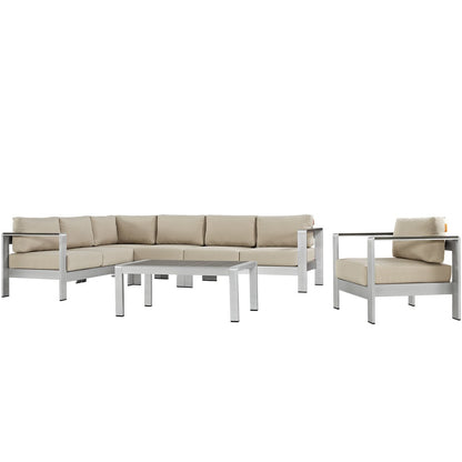 Shore Six PCS Outdoor Patio Aluminum Sectional Sofa Set, Beige, Metal 11530