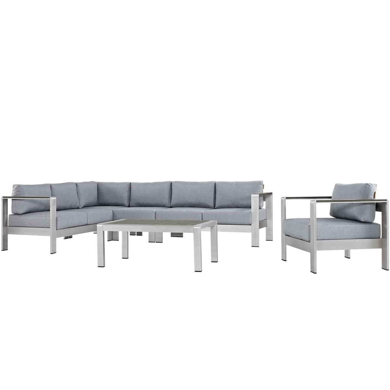 Shore Six PCS Outdoor Patio Aluminum Sectional Sofa Set, Grey, Metal 11531