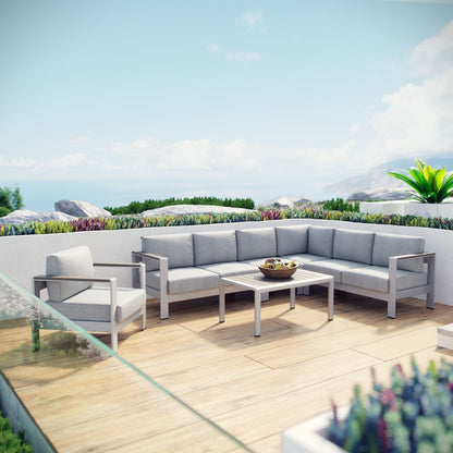 Shore Six PCS Outdoor Patio Aluminum Sectional Sofa Set, Grey, Metal 11531