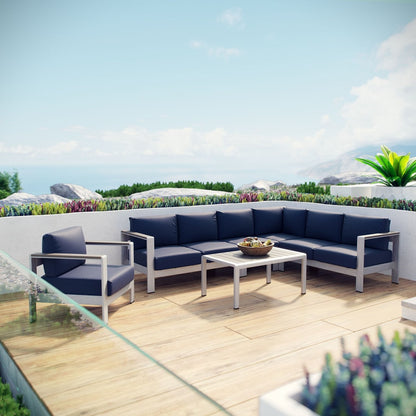 Shore Six PCS Outdoor Patio Aluminum Sectional Sofa Set, Navy, Metal 11532