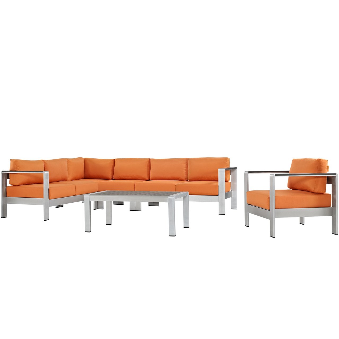 Shore Six PCS Outdoor Patio Aluminum Sectional Sofa Set, Orange, Metal 11533