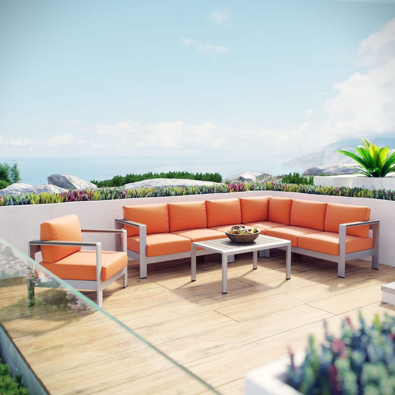 Shore Six PCS Outdoor Patio Aluminum Sectional Sofa Set, Orange, Metal 11533