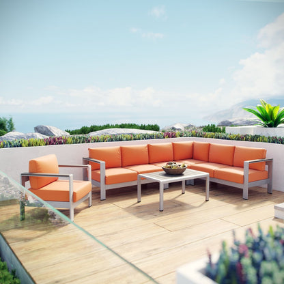 Shore Six PCS Outdoor Patio Aluminum Sectional Sofa Set, Orange, Metal 11533