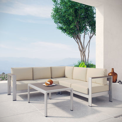 Shore Four PCS Outdoor Patio Aluminum Sectional Sofa Set, Beige, Metal 11534