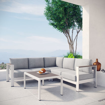 Shore Four PCS Outdoor Patio Aluminum Sectional Sofa Set, Grey, Metal 11535