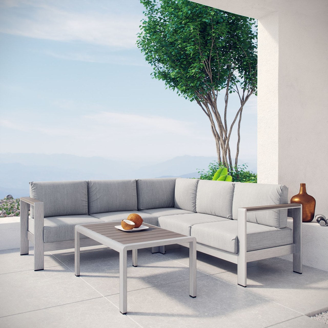 Shore Four PCS Outdoor Patio Aluminum Sectional Sofa Set, Grey, Metal 11535
