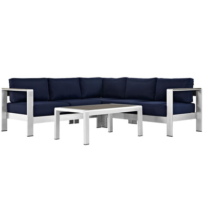 Shore Four PCS Outdoor Patio Aluminum Sectional Sofa Set, Navy, Metal 11536