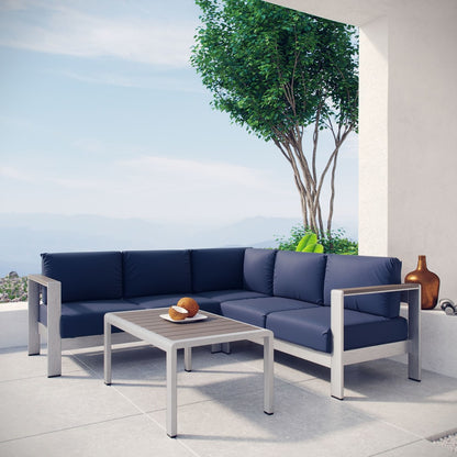 Shore Four PCS Outdoor Patio Aluminum Sectional Sofa Set, Navy, Metal 11536