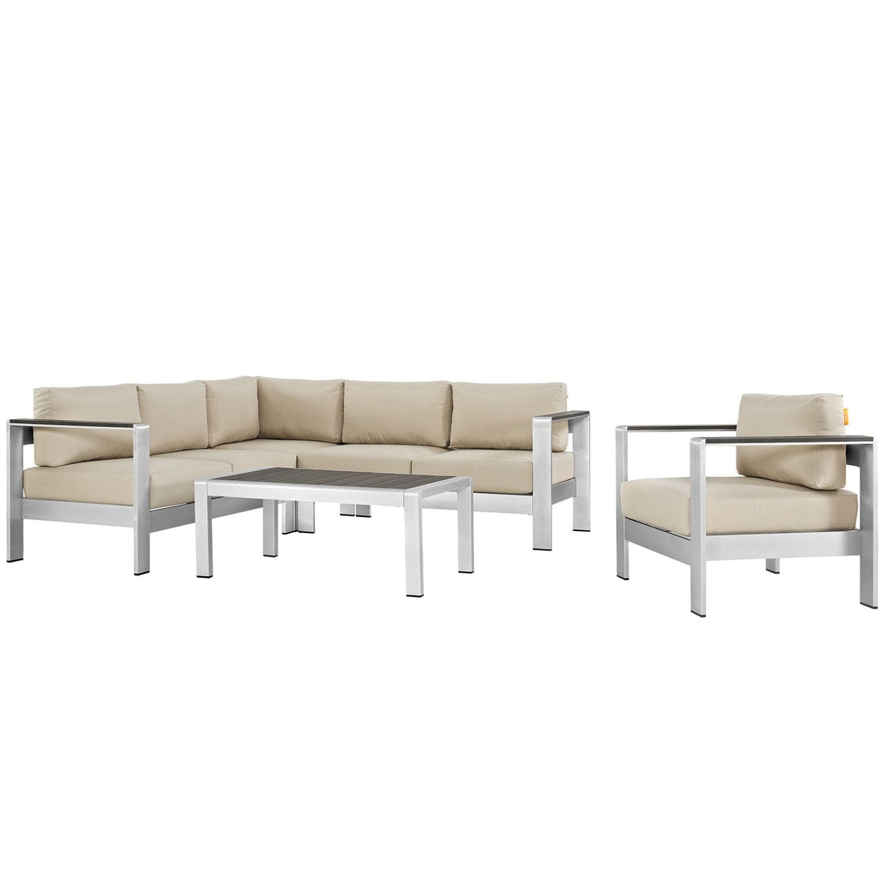 Shore Five PCS Outdoor Patio Aluminum Sectional Sofa Set, Beige, Metal 11538