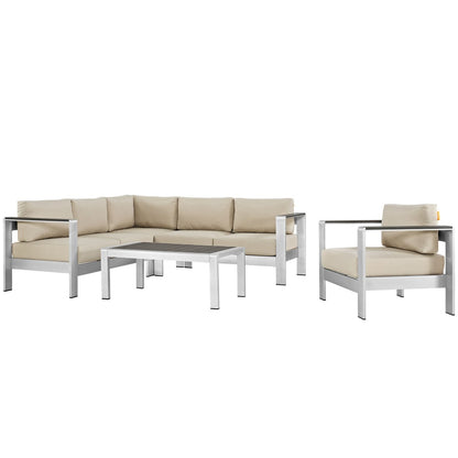 Shore Five PCS Outdoor Patio Aluminum Sectional Sofa Set, Beige, Metal 11538