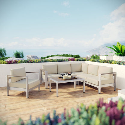 Shore Five PCS Outdoor Patio Aluminum Sectional Sofa Set, Beige, Metal 11538