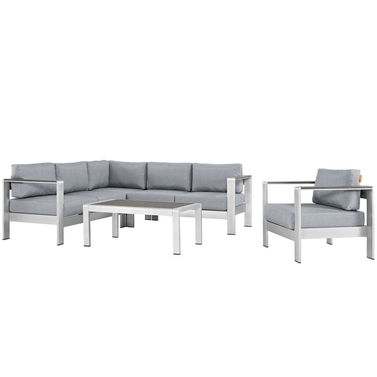 Shore Five PCS Outdoor Patio Aluminum Sectional Sofa Set, Grey, Metal 11539