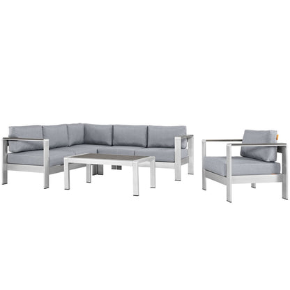 Shore Five PCS Outdoor Patio Aluminum Sectional Sofa Set, Grey, Metal 11539
