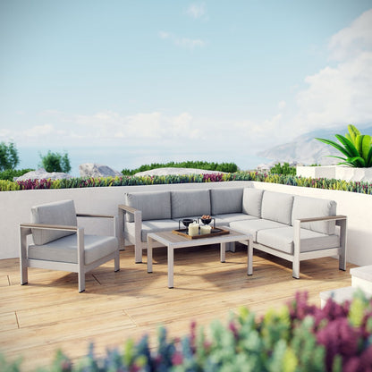 Shore Five PCS Outdoor Patio Aluminum Sectional Sofa Set, Grey, Metal 11539