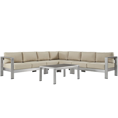 Shore Six PCS Outdoor Patio Aluminum Sectional Sofa Set, Beige, Metal 11542