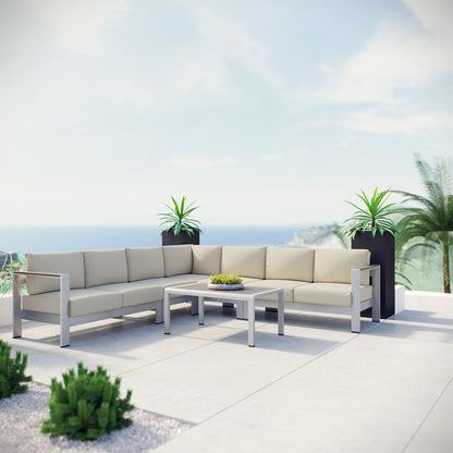 Shore Six PCS Outdoor Patio Aluminum Sectional Sofa Set, Beige, Metal 11542
