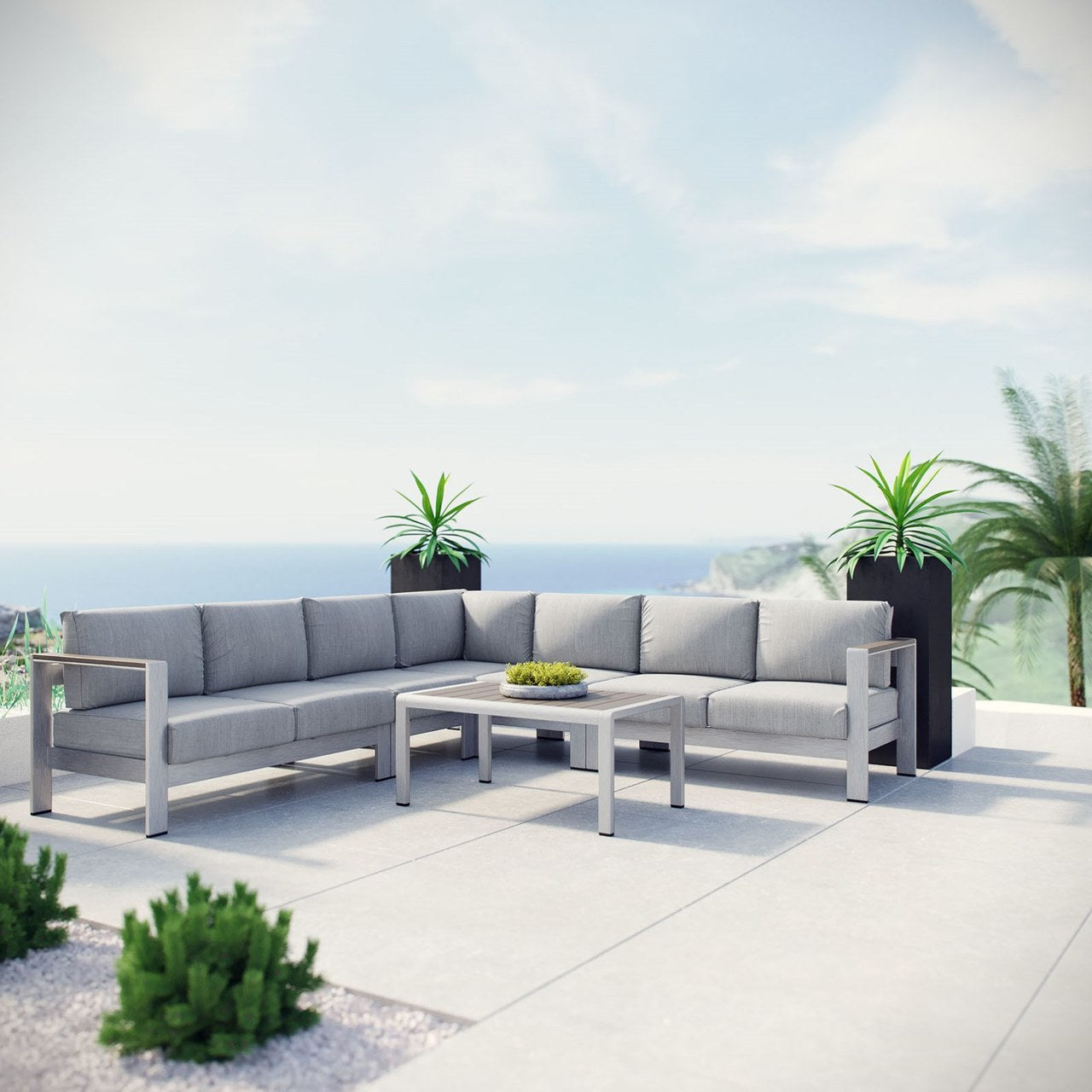 Shore Six PCS Outdoor Patio Aluminum Sectional Sofa Set, Grey, Metal 11543