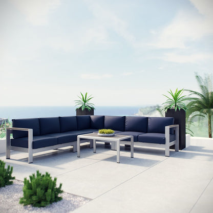 Shore Six PCS Outdoor Patio Aluminum Sectional Sofa Set, Navy, Metal 11544