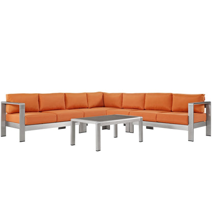 Shore Six PCS Outdoor Patio Aluminum Sectional Sofa Set, Orange, Metal 11545