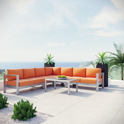Shore Six PCS Outdoor Patio Aluminum Sectional Sofa Set, Orange, Metal 11545