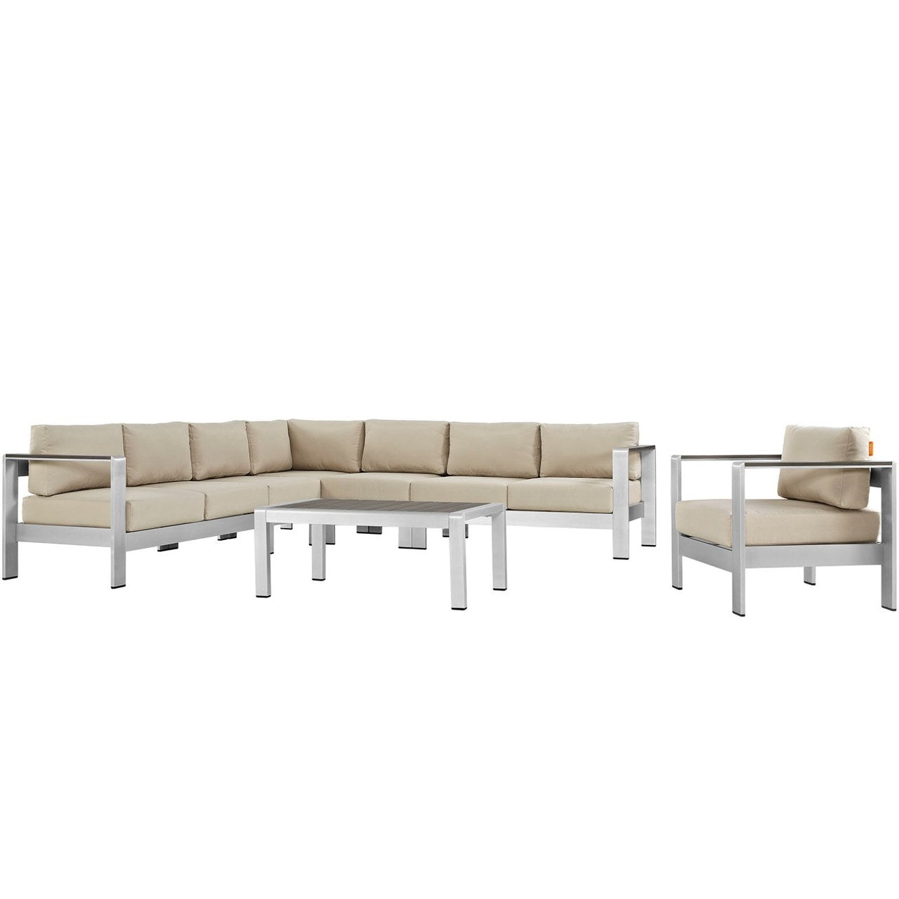 Shore Seven PCS Outdoor Patio Aluminum Sectional Sofa Set, Beige, Metal 11546