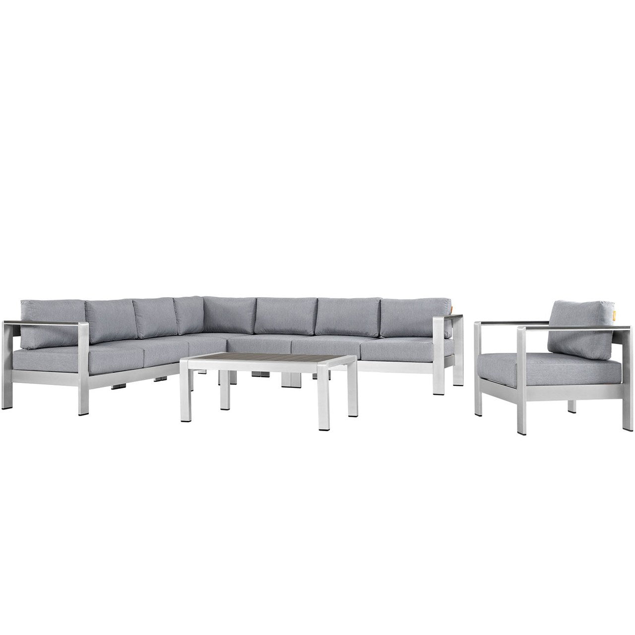 Shore Seven PCS Outdoor Patio Aluminum Sectional Sofa Set, Grey, Metal 11547