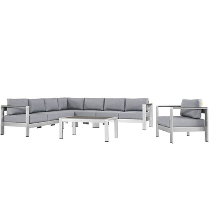 Shore Seven PCS Outdoor Patio Aluminum Sectional Sofa Set, Grey, Metal 11547