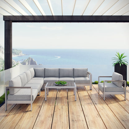 Shore Seven PCS Outdoor Patio Aluminum Sectional Sofa Set, Grey, Metal 11547