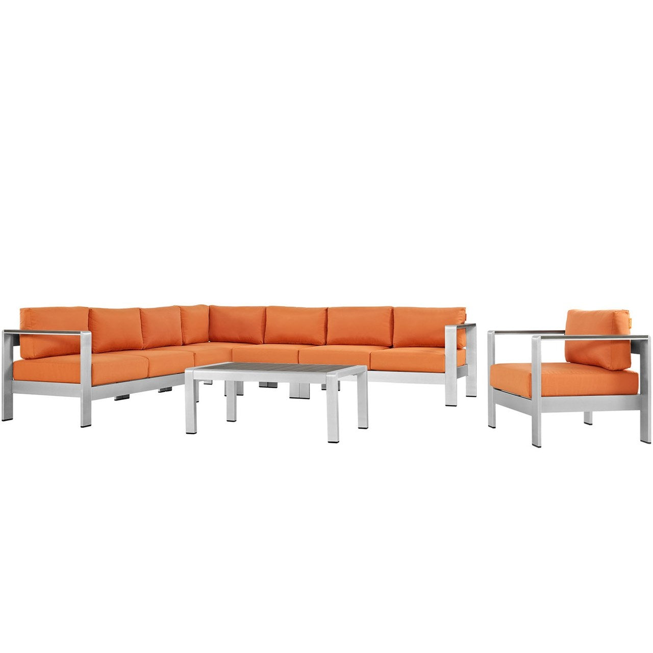 Shore Seven PCS Outdoor Patio Aluminum Sectional Sofa Set, Orange, Metal 11549