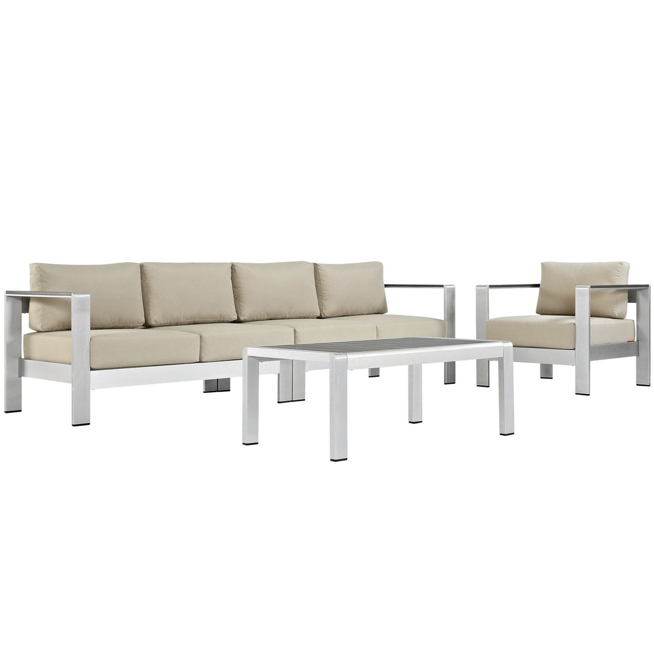 Shore Four PCS Outdoor Patio Aluminum Sectional Sofa Set, Beige, Metal 11550