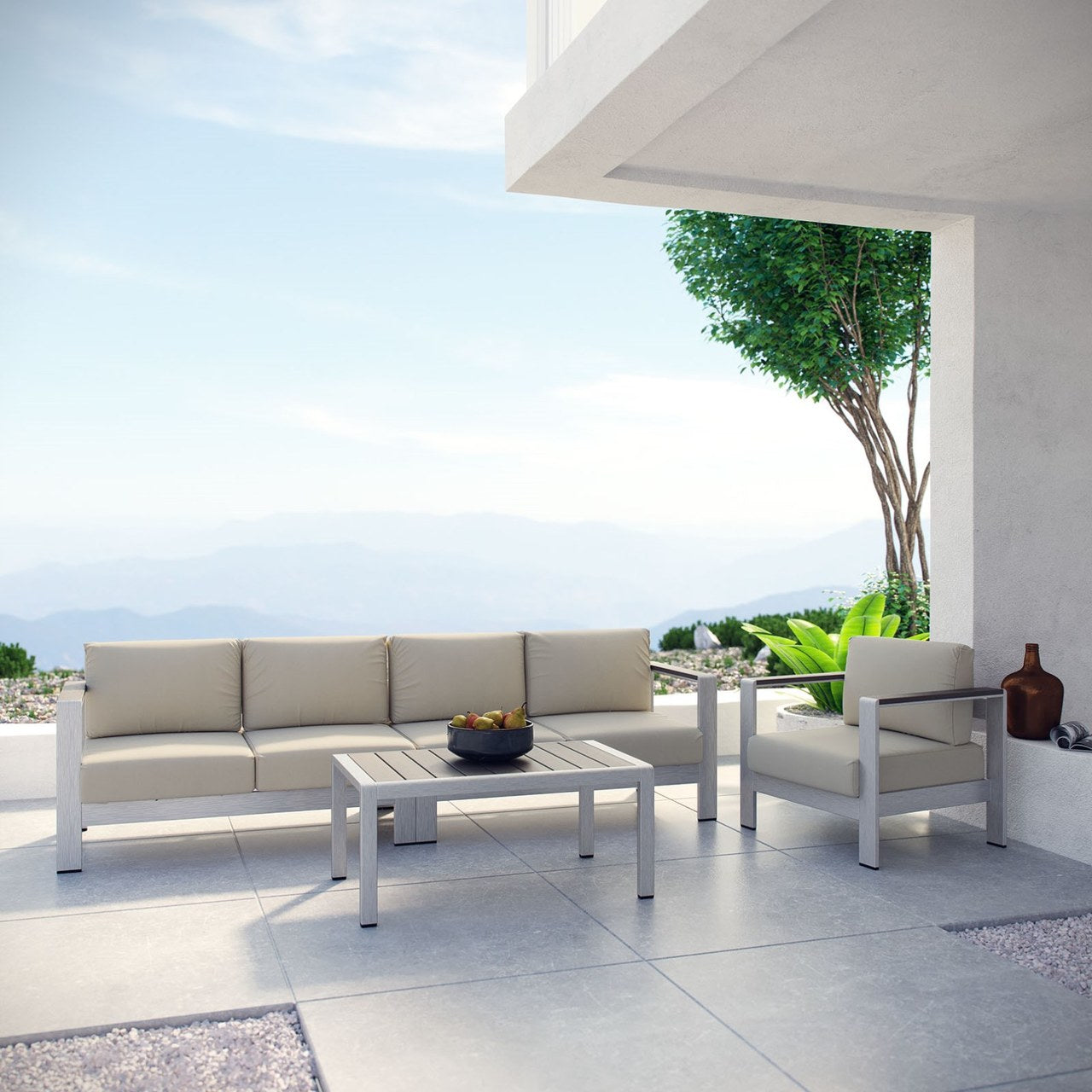 Shore Four PCS Outdoor Patio Aluminum Sectional Sofa Set, Beige, Metal 11550