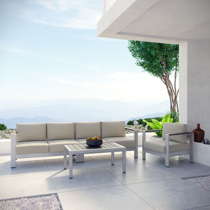 Shore Four PCS Outdoor Patio Aluminum Sectional Sofa Set, Beige, Metal 11550