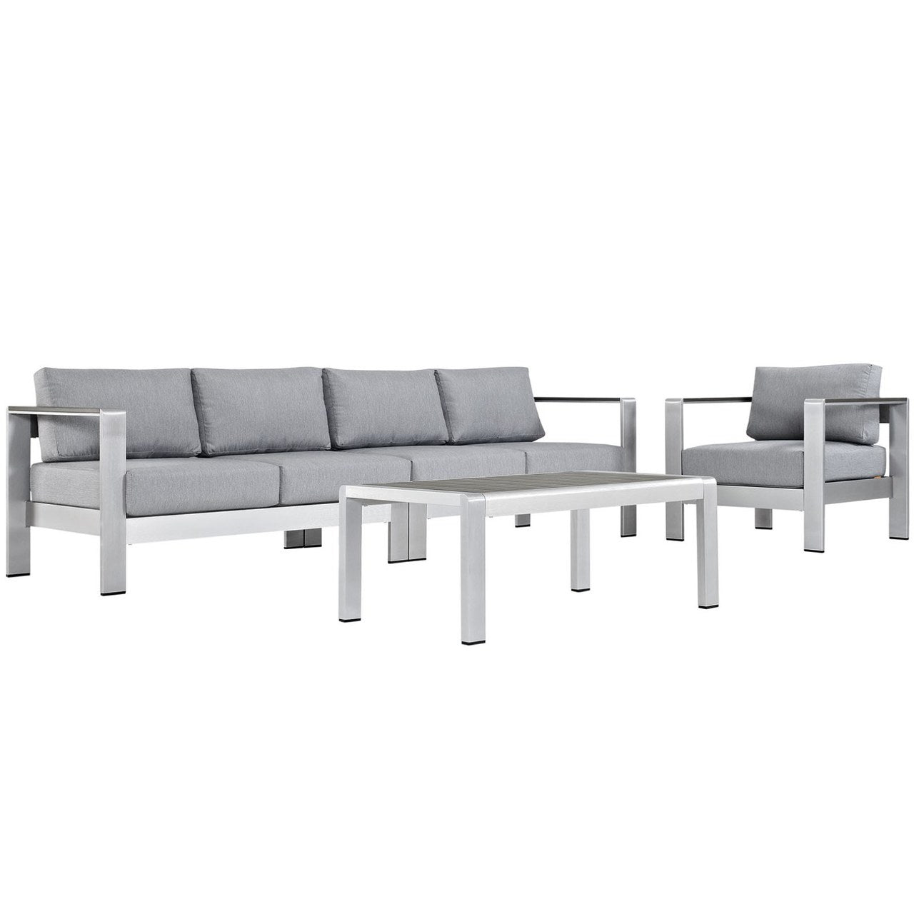 Shore Four PCS Outdoor Patio Aluminum Sectional Sofa Set, Grey, Metal 11551