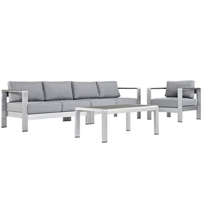 Shore Four PCS Outdoor Patio Aluminum Sectional Sofa Set, Grey, Metal 11551