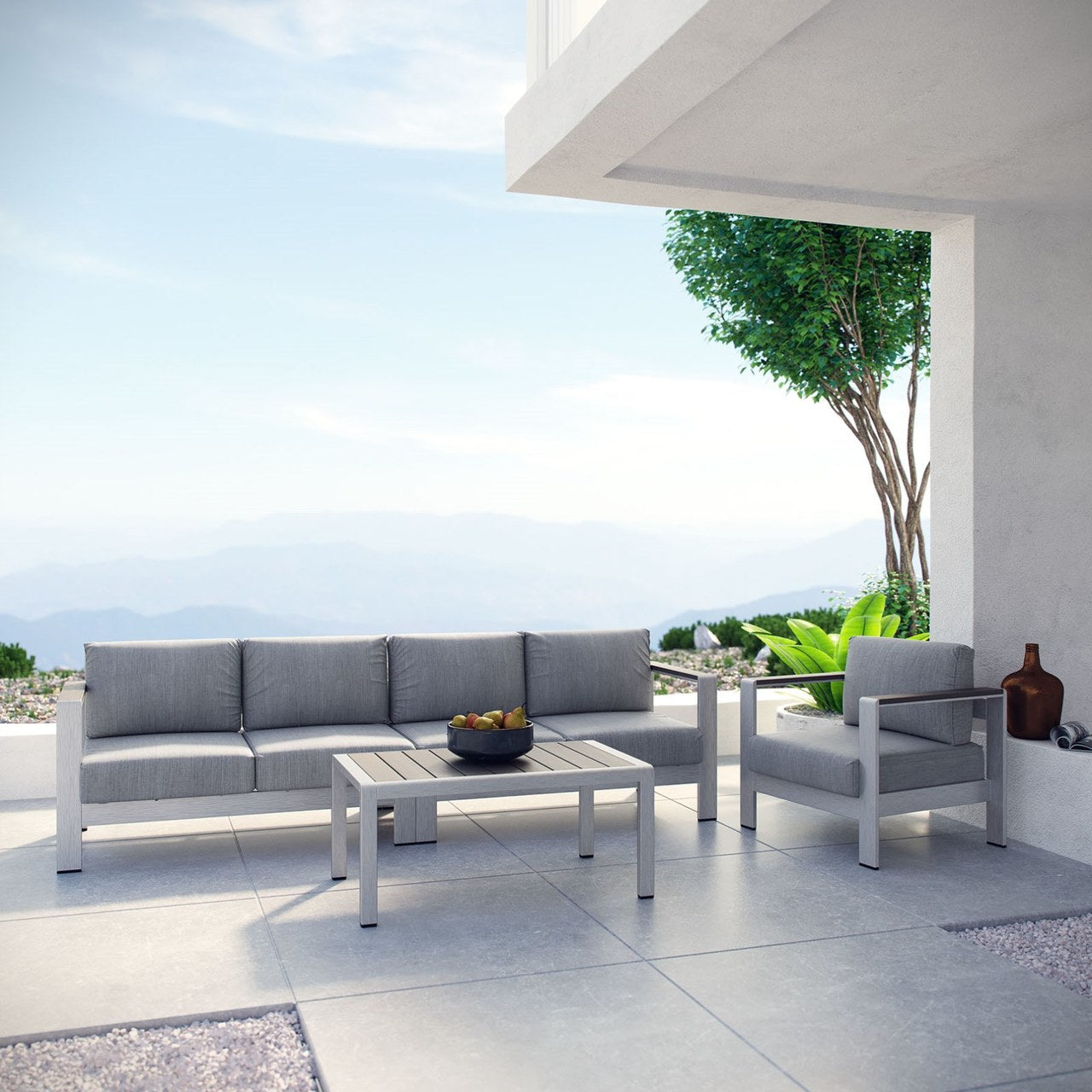 Shore Four PCS Outdoor Patio Aluminum Sectional Sofa Set, Grey, Metal 11551