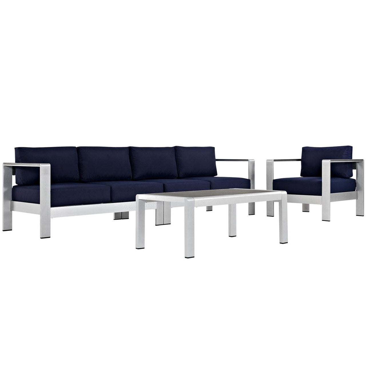 Shore Four PCS Outdoor Patio Aluminum Sectional Sofa Set, Navy, Metal 11552