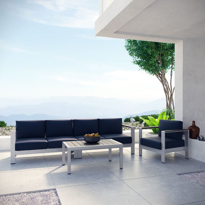 Shore Four PCS Outdoor Patio Aluminum Sectional Sofa Set, Navy, Metal 11552