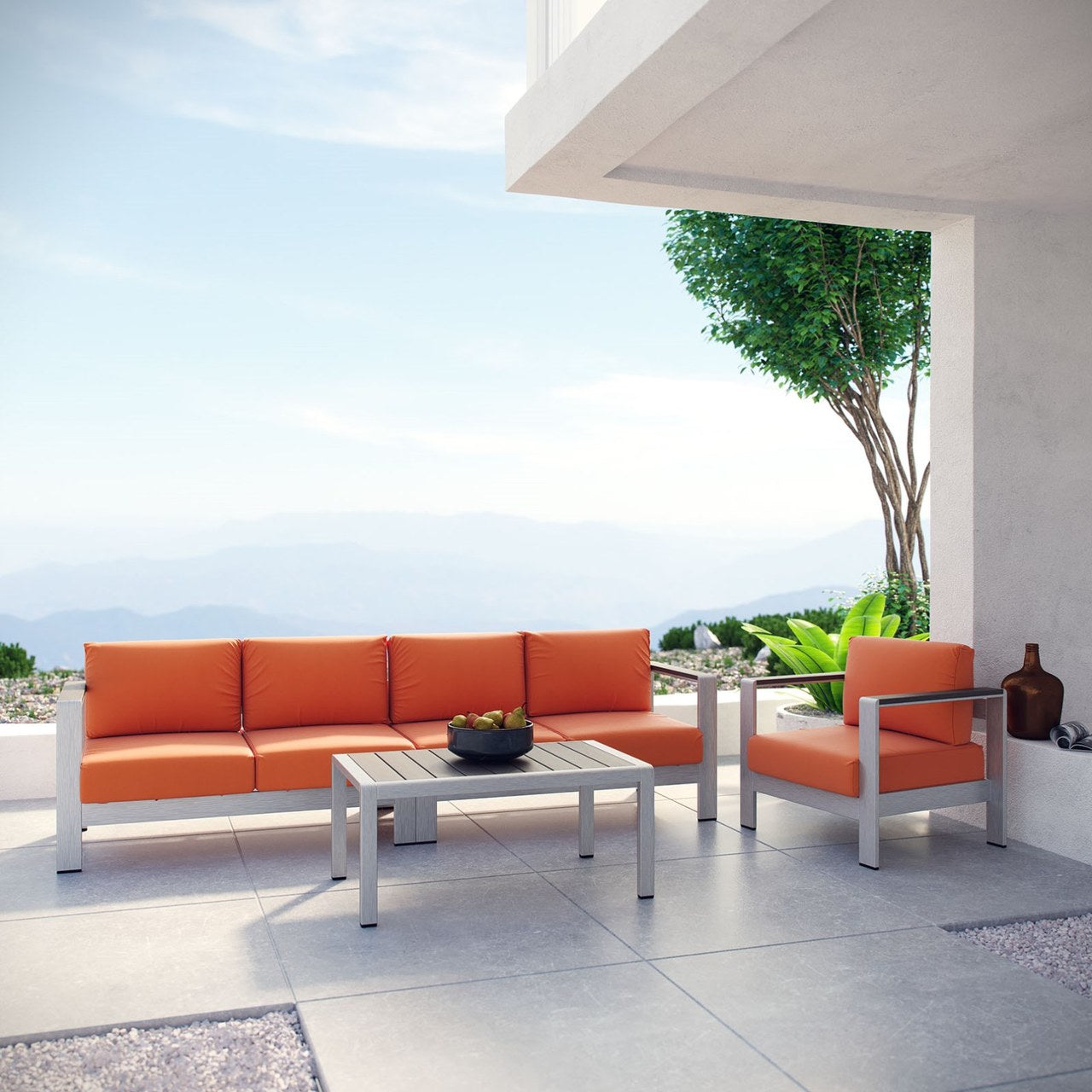 Shore Four PCS Outdoor Patio Aluminum Sectional Sofa Set, Orange, Metal 11553