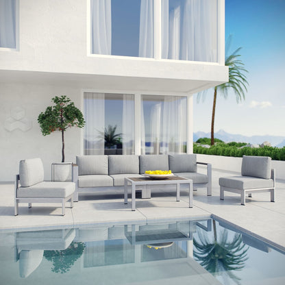 Shore Five PCS Outdoor Patio Aluminum Sectional Sofa Set, Grey, Metal 11555