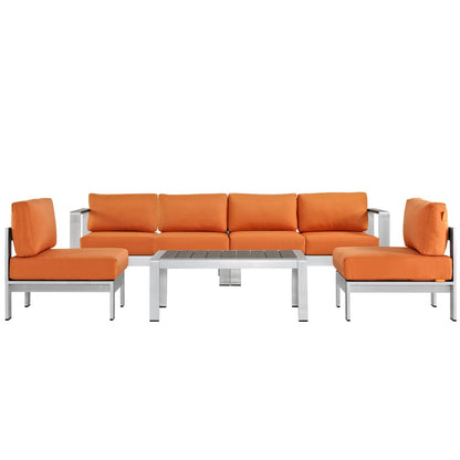 Shore Five PCS Outdoor Patio Aluminum Sectional Sofa Set, Orange, Metal 11557