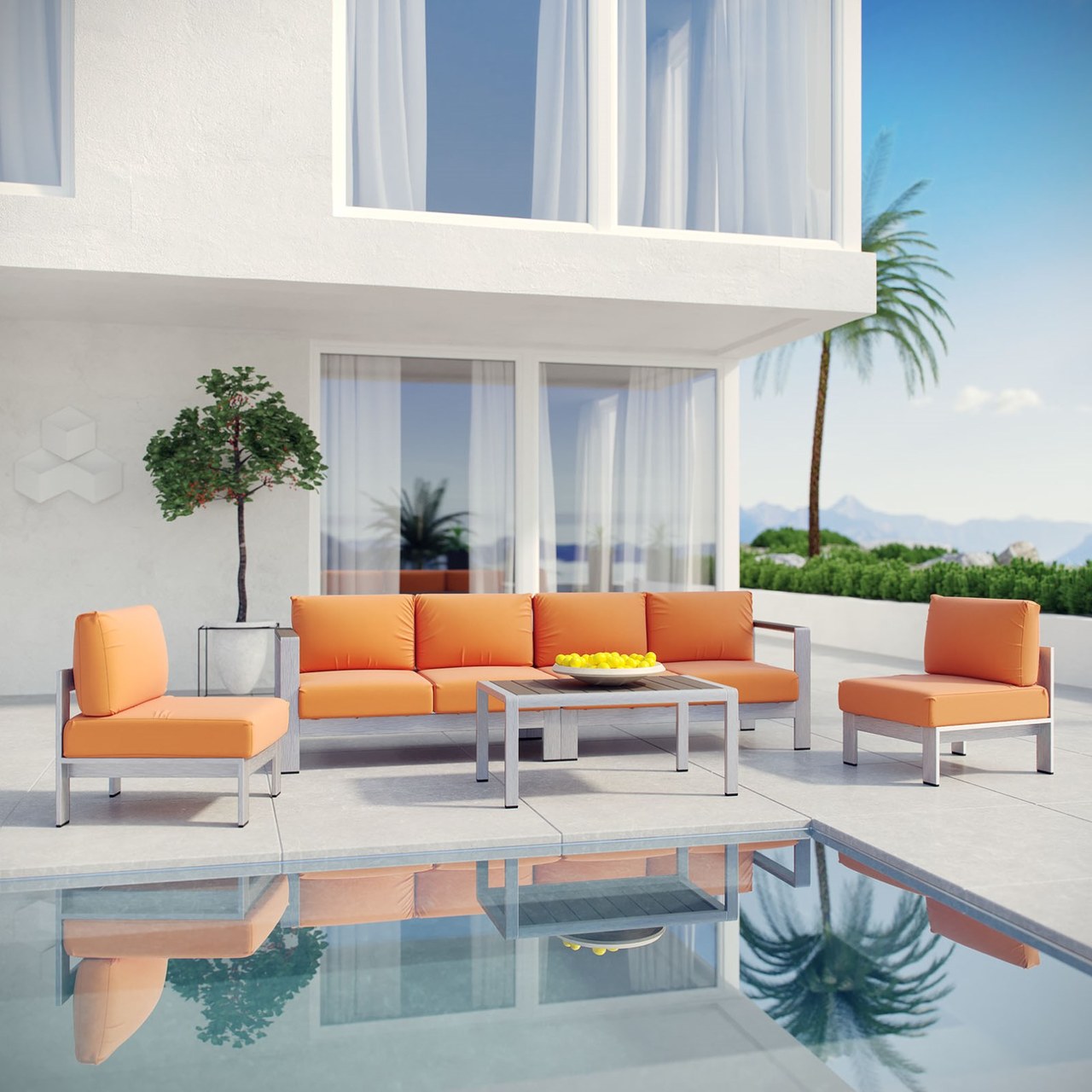 Shore Five PCS Outdoor Patio Aluminum Sectional Sofa Set, Orange, Metal 11557